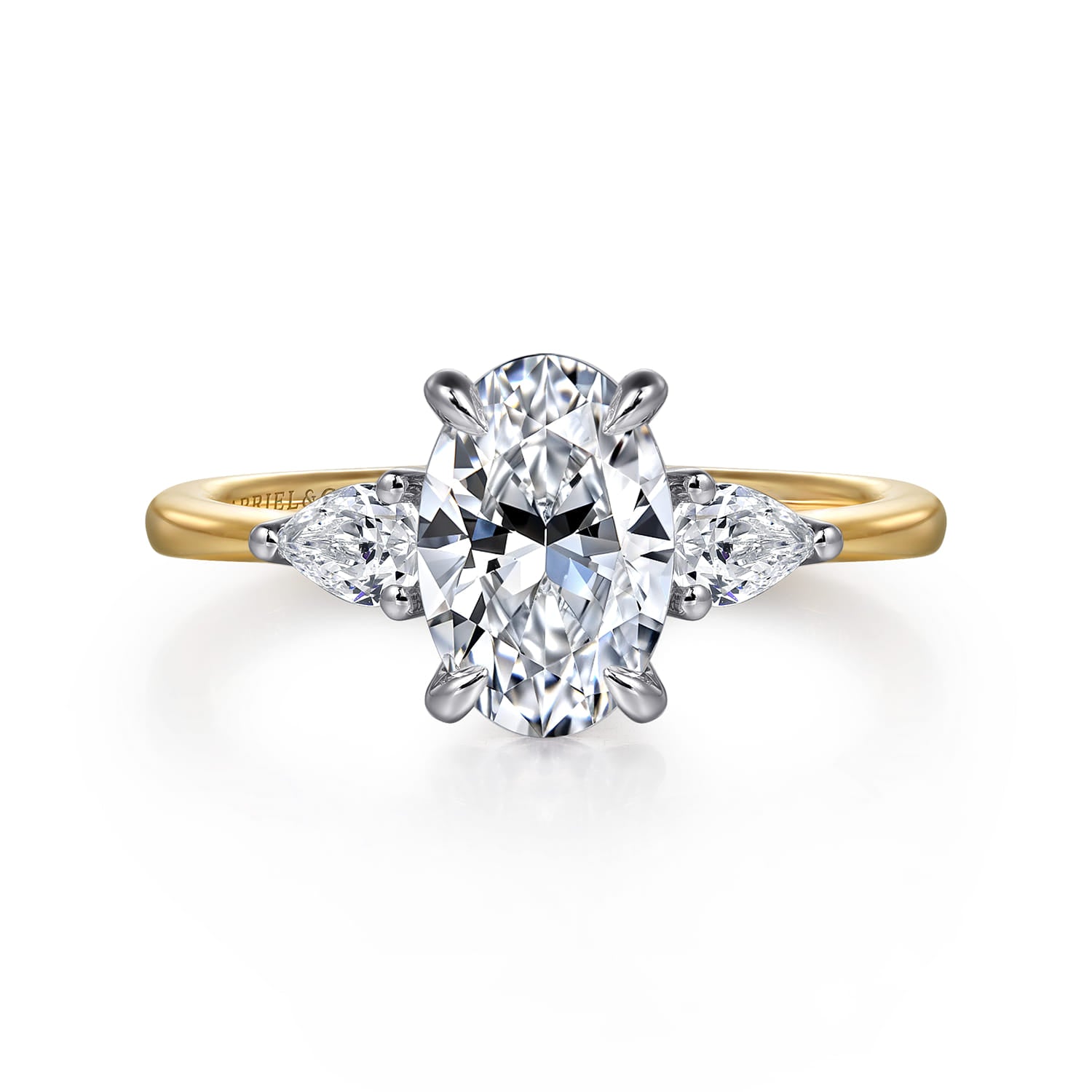 Gabriel & Co. 14k White & Yellow Gold Oval Three Stone Diamond Engagement Ring, ER16437O6M44JJ