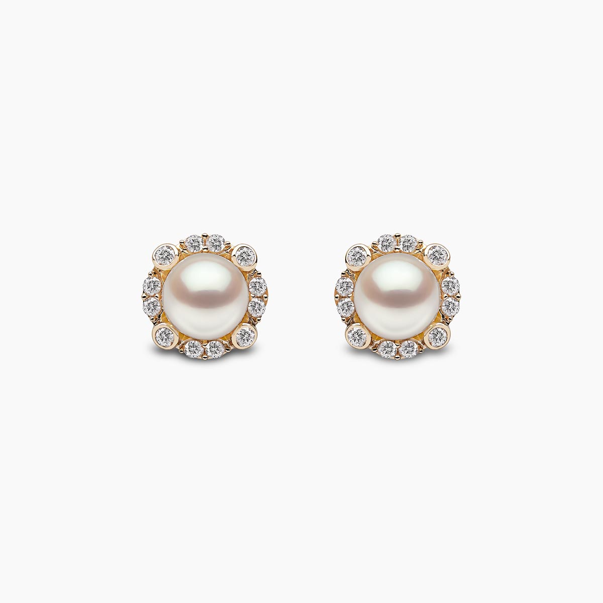 Yoko London Trend 18k Yellow Gold Freshwater Pearl and Multi Diamond Halo Stud Earrings