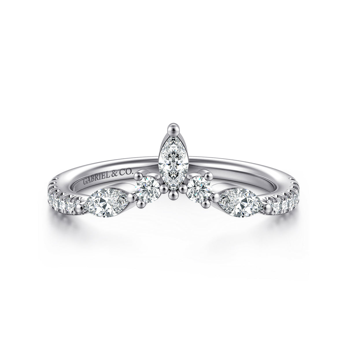 Gabriel & Co. Tulsie Curved 14K White Gold Marquise and Round Diamond Anniversary Band