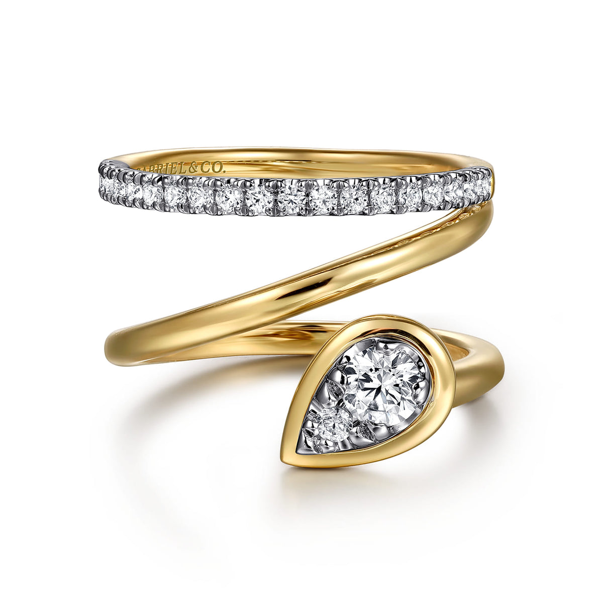 Gabriel & Co. Wide Band Wrap Ring 14K White and Yellow Gold Diamond 0.5ct