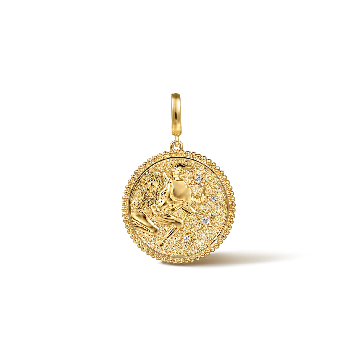Gabriel & Co. Zodiac 14K Yellow Gold Diamond Bujukan Taurus Medallion Pendant with Detachable Bail