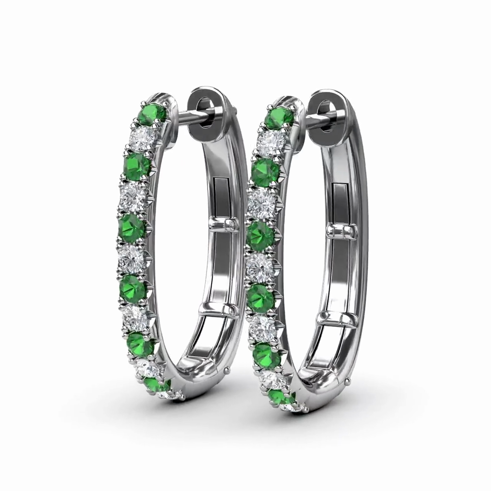 Alternating Emerald and Diamond Hoop Earrings by Fana (ER1763E)