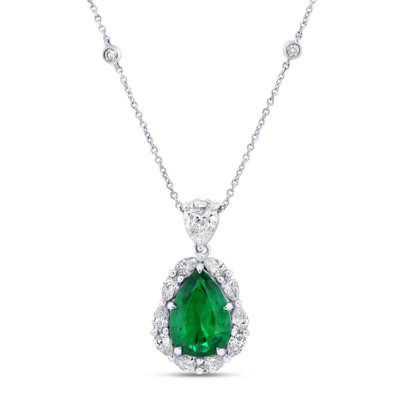 Uneek Platinum Pear Emerald Drop Pendant Necklace PN4225PSEM