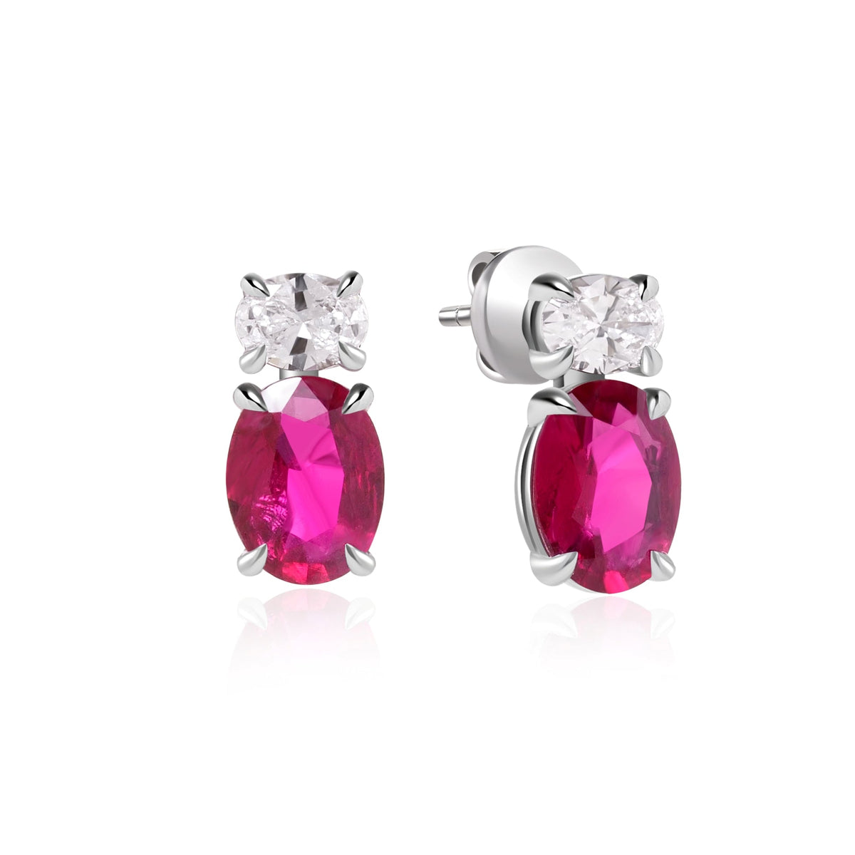 Valani 18k White Gold Oval Ruby & Diamond Earrings, 1.21ct - view 2