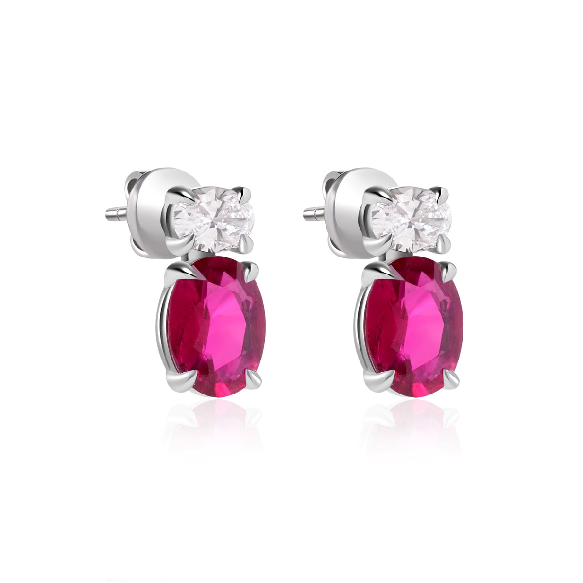 Valani 18k White Gold Oval Ruby & Diamond Earrings, 1.21ct - view 3