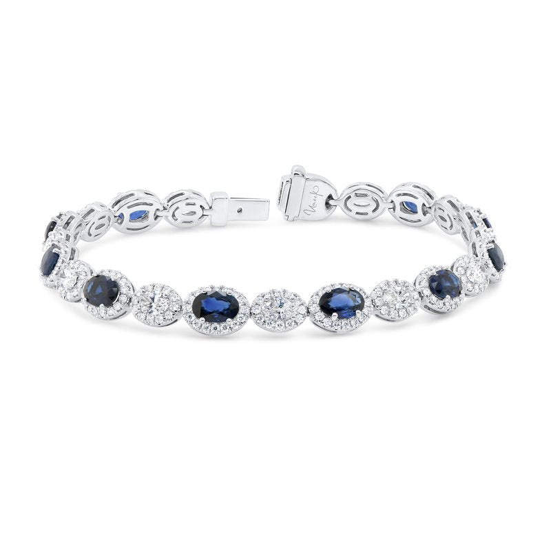 Uneek 18k White Gold Oval Sapphire & Diamond Halo Bracelet BR0316BS