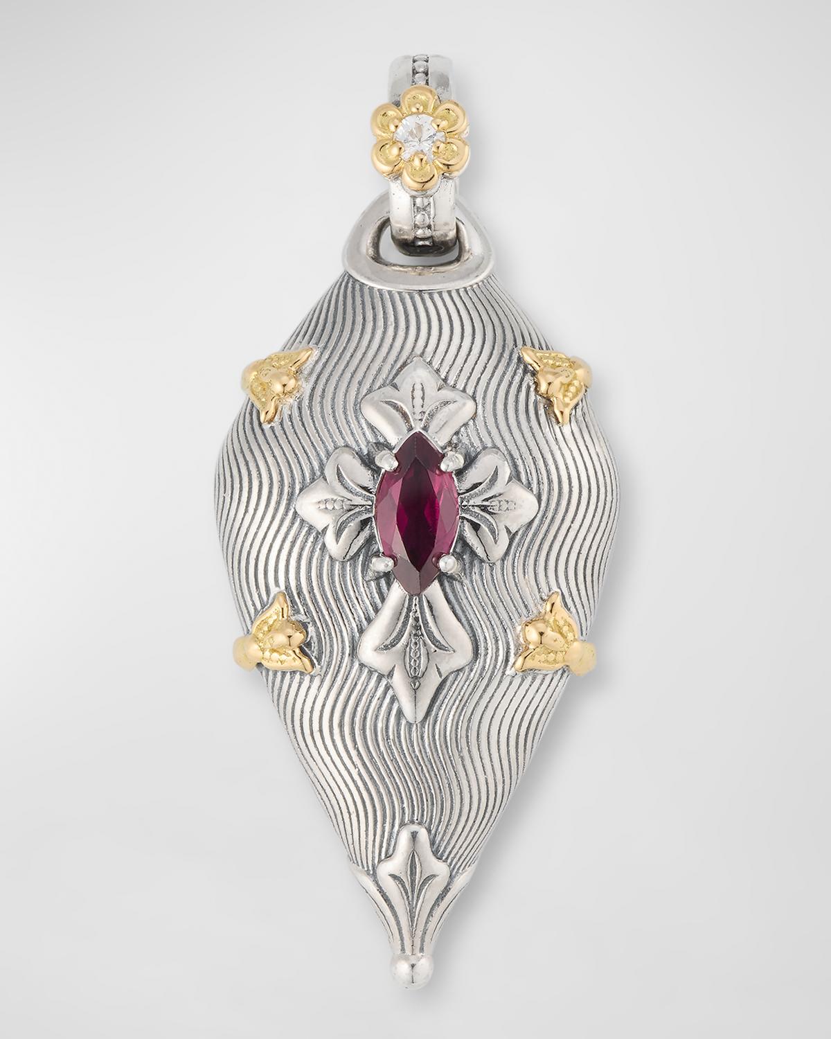 Konstantino Sterling Silver & 18K Yellow Gold Rhodolite & White Sapphire Pendant