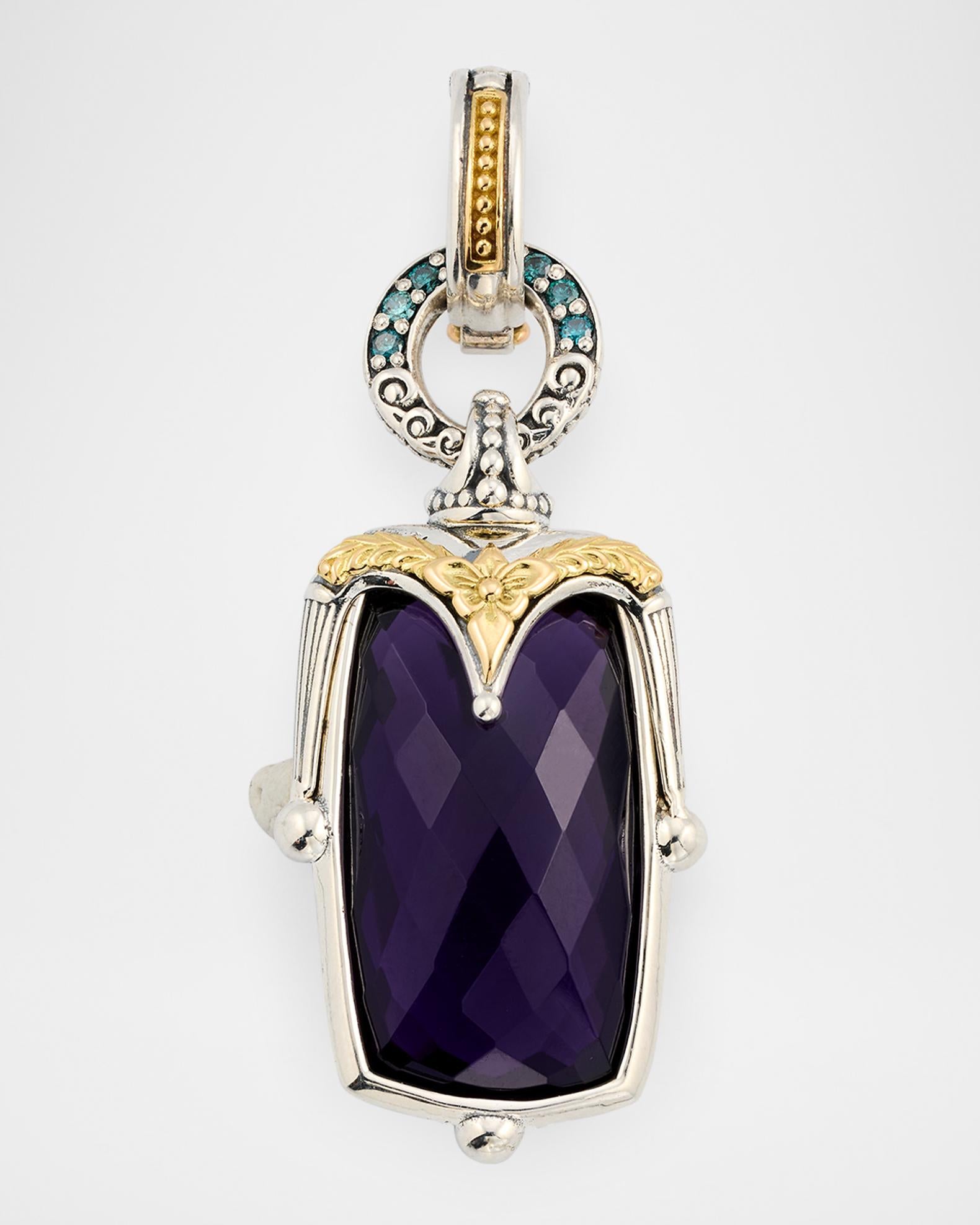 Konstantino Sterling Silver & 18K Yellow Gold Amethyst & Blue Diamond Pendant