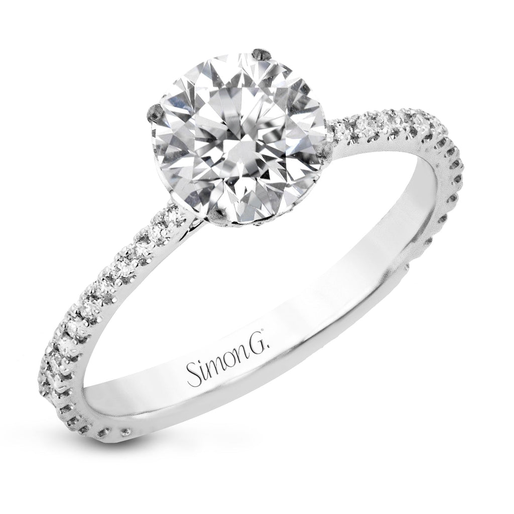 Simon G LR2835 Round-cut Hidden Halo Engagement Ring in 18k Gold with Diamonds