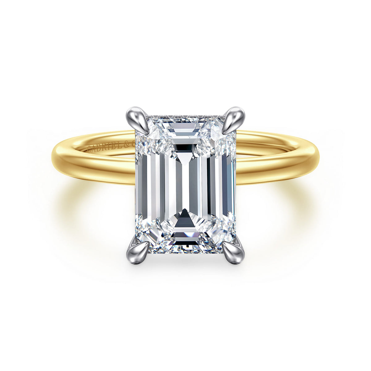 Gabriel & Co. 14k Two-Tone Gold 3.00ct Emerald Cut Diamond Hidden Halo Engagement Ring