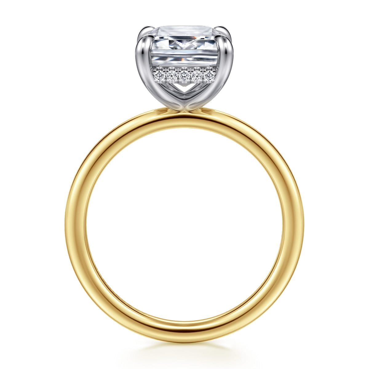 Gabriel & Co. 14k Two-Tone Gold 3.00ct Emerald Cut Diamond Hidden Halo Engagement Ring - side view