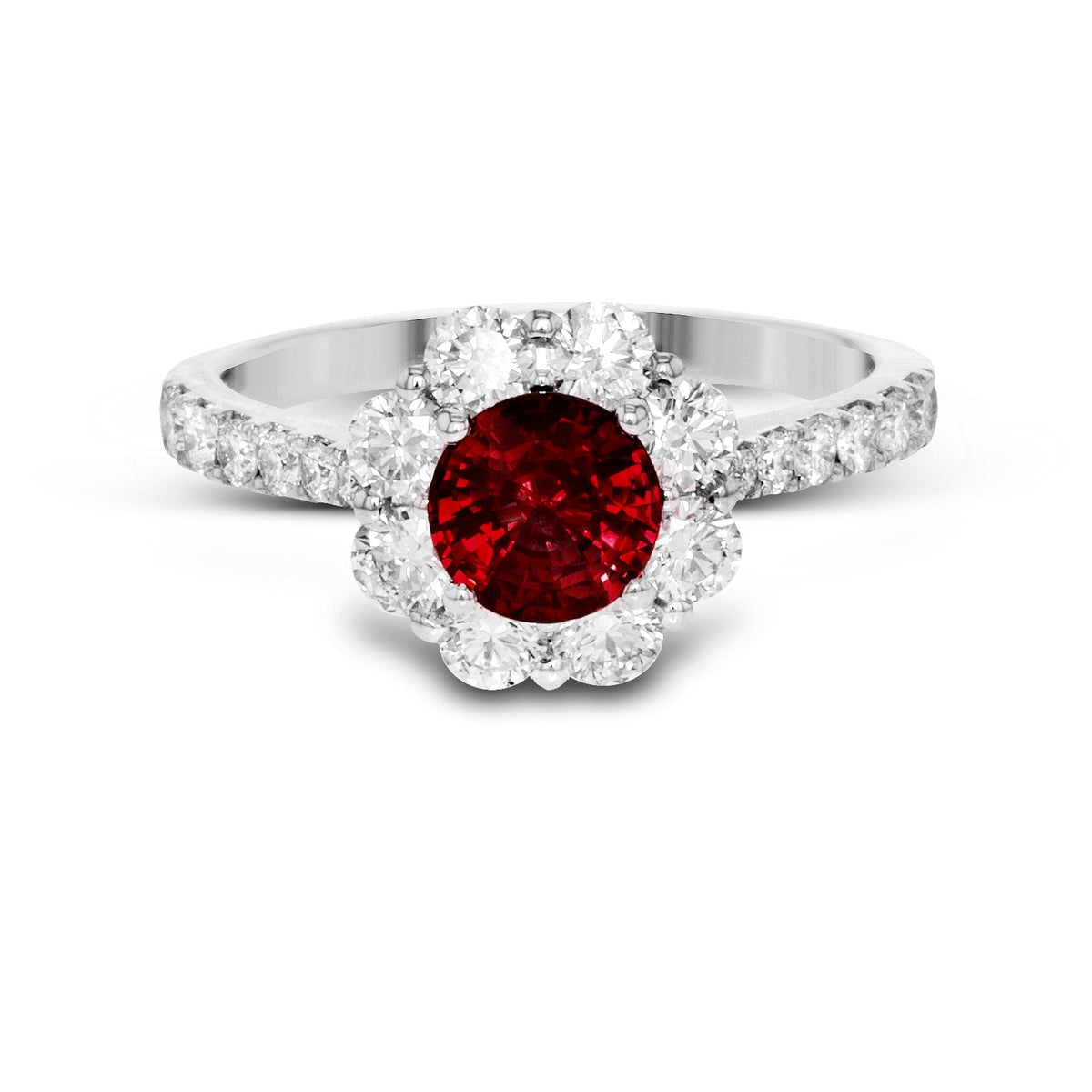 18k White Gold Ruby & Diamond Ring, 0.80ct - top view