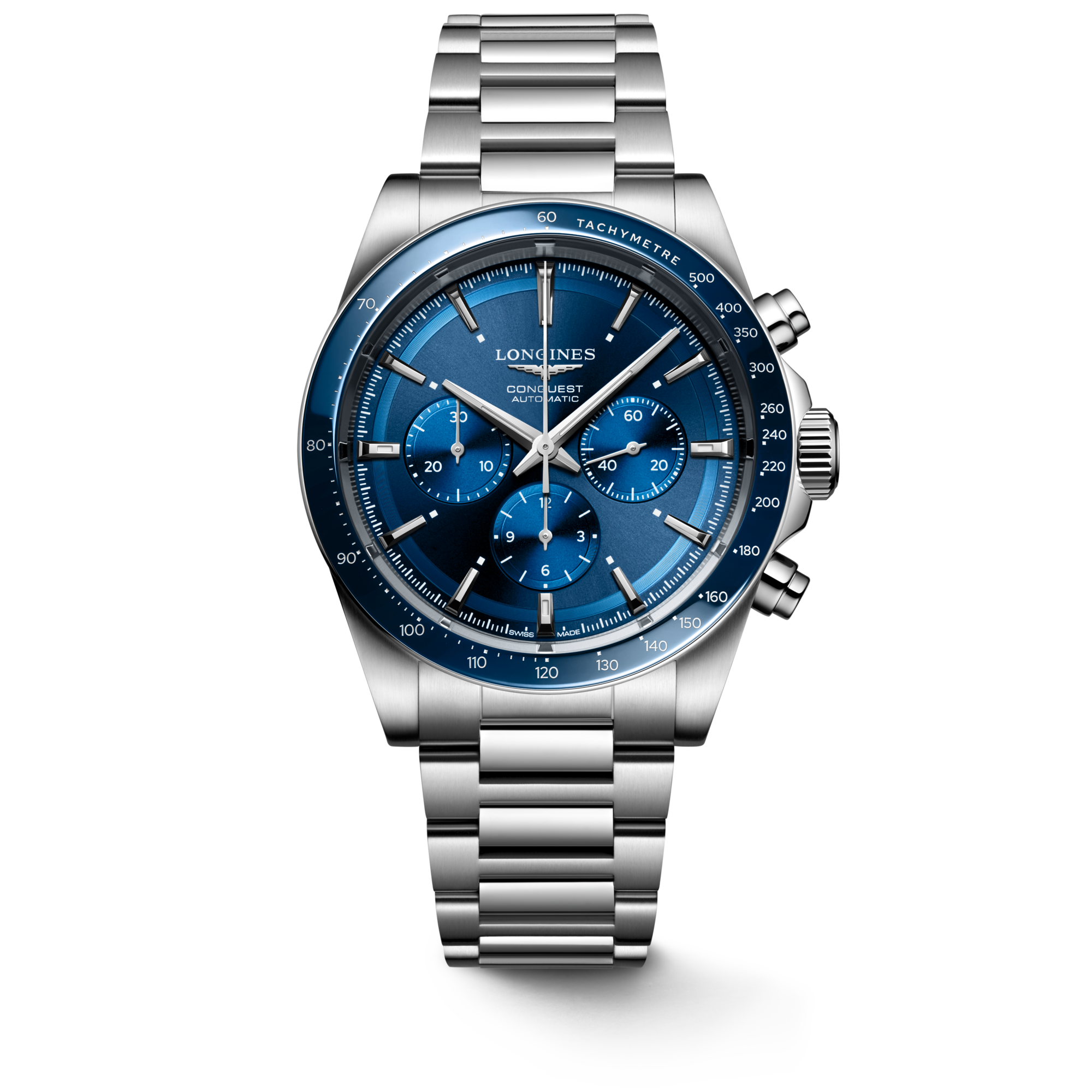Longines Conquest 42mm Chronograph Watch with Blue Dial