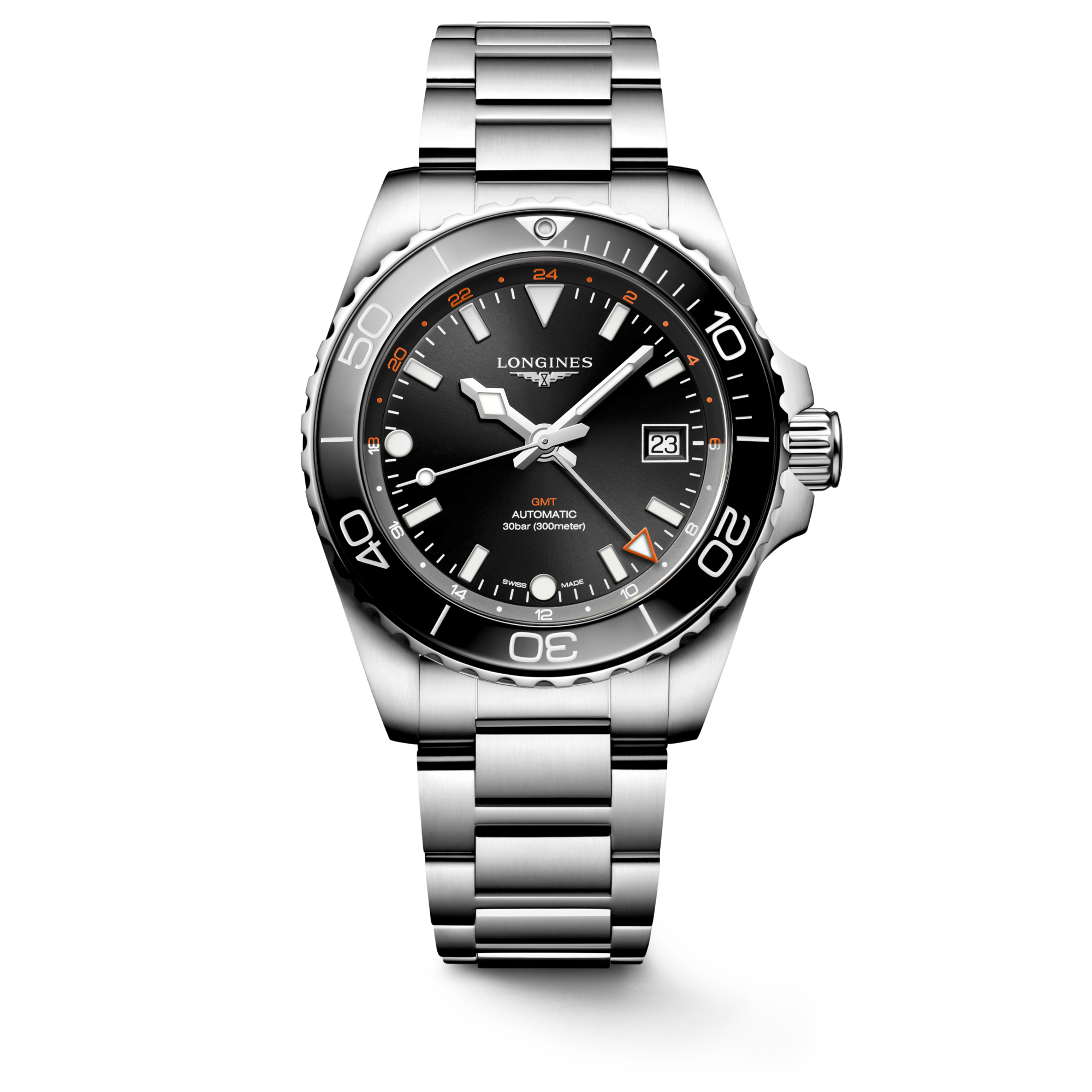 Longines HydroConquest GMT 41mm Watch, Black Dial and Bezel