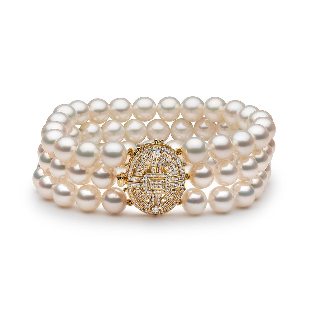 Yoko London Classic 18K Gold White Freshwater Pearl and Diamond Bracelet