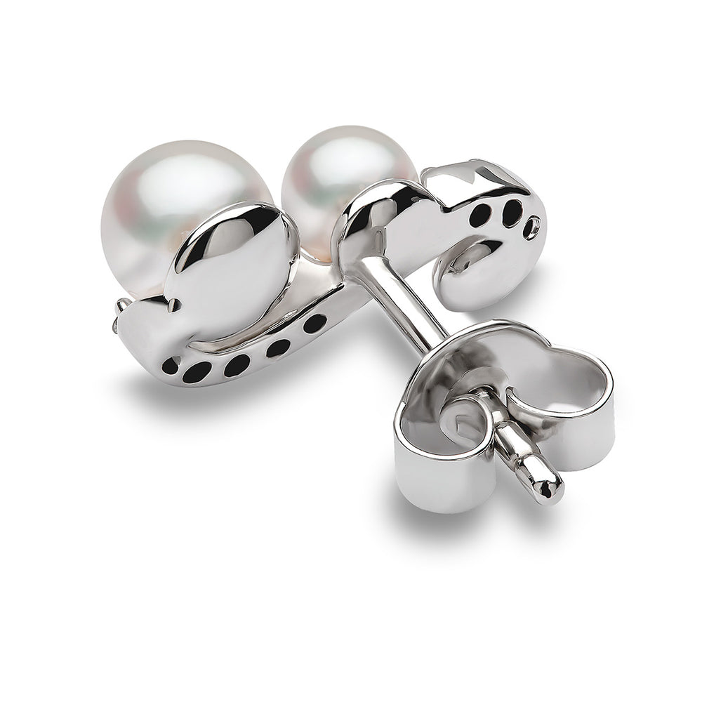 Yoko London Sleek 18K Gold Triple Pearl and Diamond Motif Stud Earrings