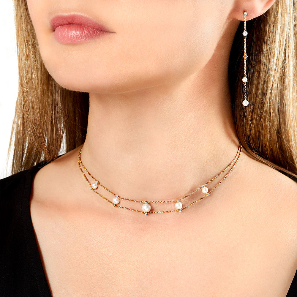 Yoko London Trend 18K Gold Freshwater Pearl And Diamond Chain Choker Necklace