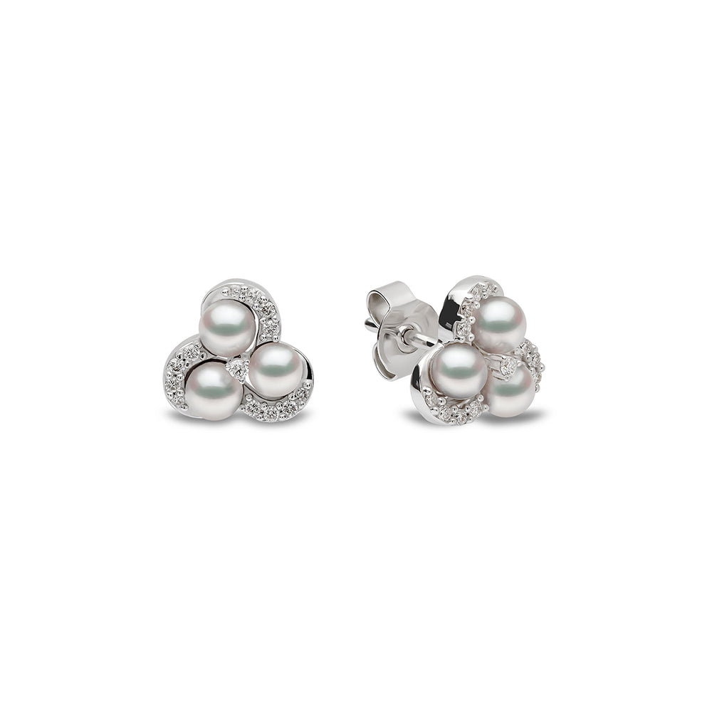 Yoko London Sleek 18K Gold Pearl and Diamond Twist Stud Earrings