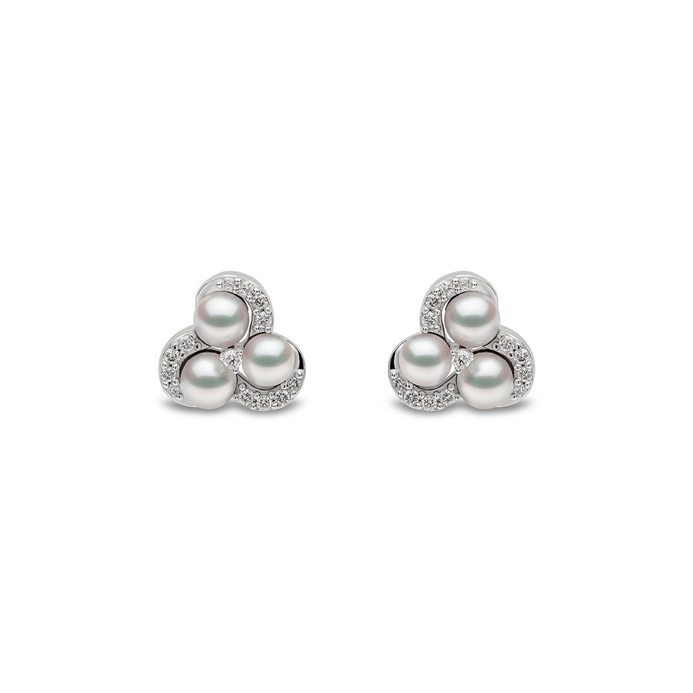 Yoko London Sleek 18K Gold Pearl and Diamond Twist Stud Earrings