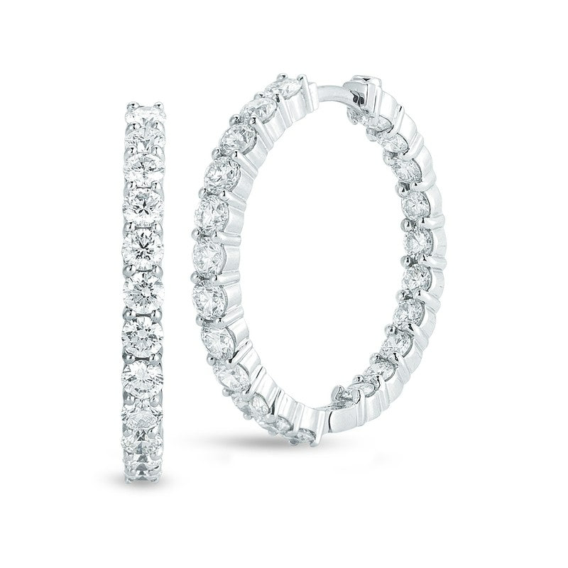 Roberto Coin 18K White Gold Small Inside Outside Diamond Hoop Earrings