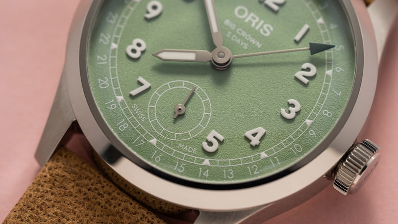 Oris Big Crown Calibre 403 40mm Watch with Green Dial & Light Brown Strap - view 2