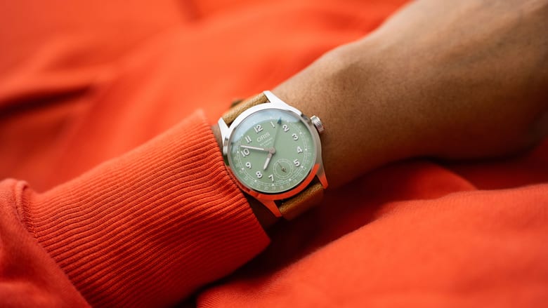 Oris Big Crown Calibre 403 40mm Watch with Green Dial & Light Brown Strap - view 3