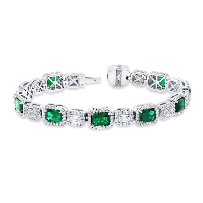 Uneek Platinum Emerald Halo Link Bracelet BR3002ECEM