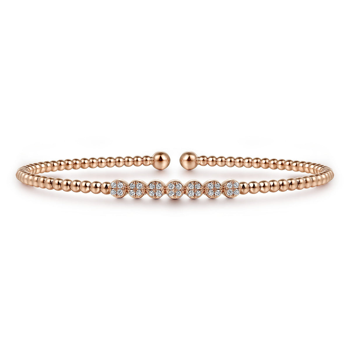 Gabriel & Co. 14K Rose Gold Bujukan Bead and Cluster Diamond Bangle