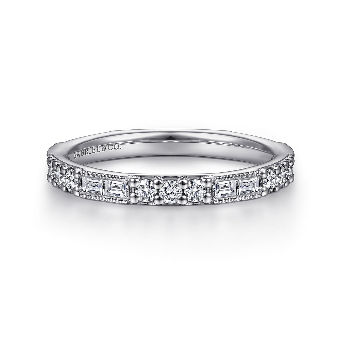 Gabriel & Co. 14K White Gold Baguette and Round Diamond Stackable Ring