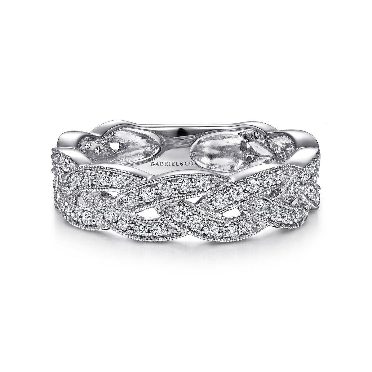 Gabriel & Co. 14K White Gold Braided Diamond Stackable Ring