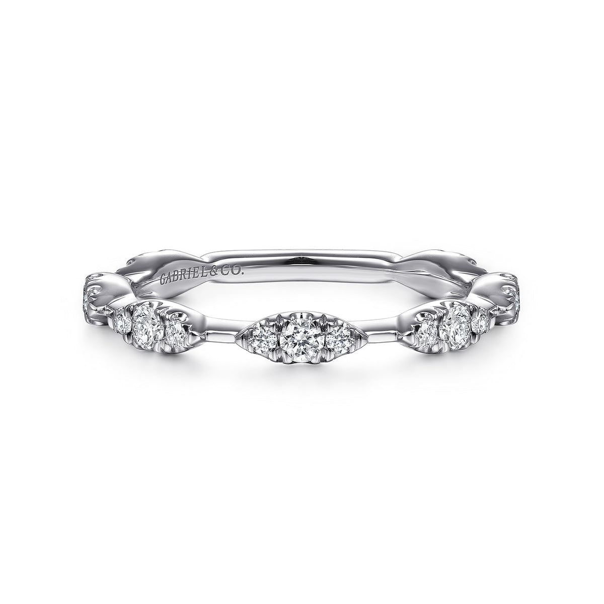 Gabriel & Co. 14K White Gold Diamond Cluster Station Stackable Ring