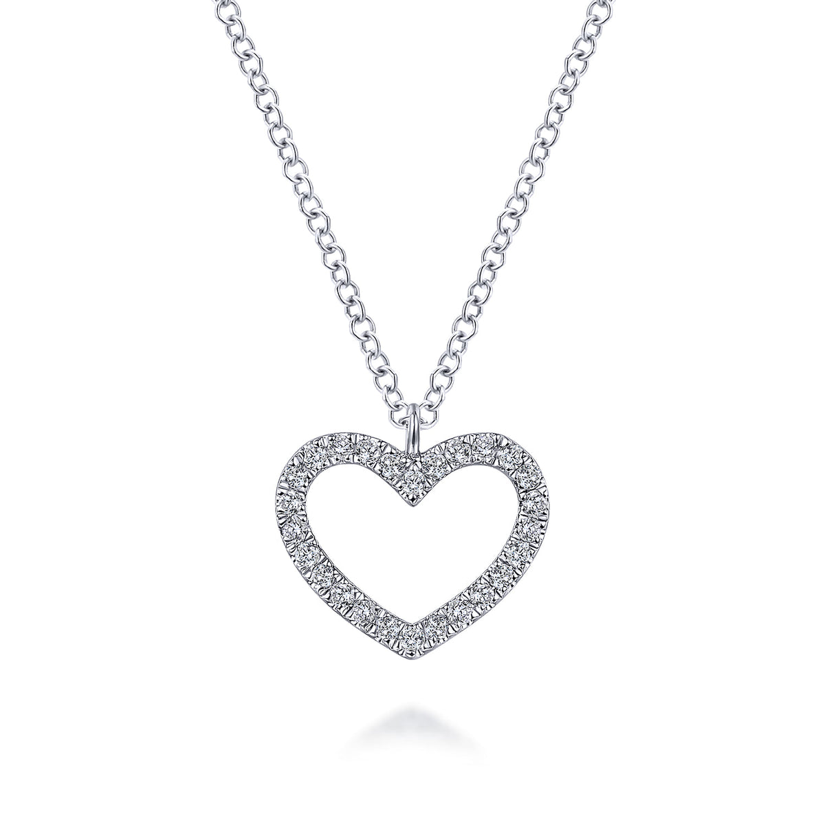 Gabriel & Co. 14K White Gold Open Heart Diamond Pendant Necklace