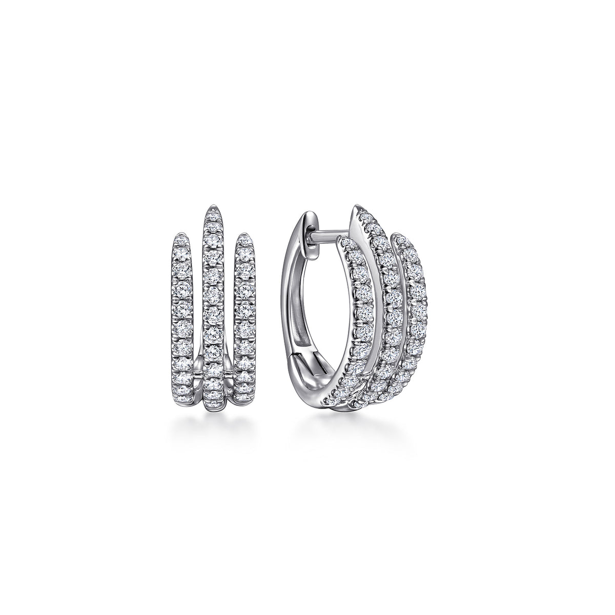 Gabriel & Co. 14K White Gold Triple Row Diamond Huggies