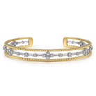 Gabriel & Co. 14K White Yellow Gold Beaded Diamond Cuff Bangle Bracelet 0 4ct Bujukan