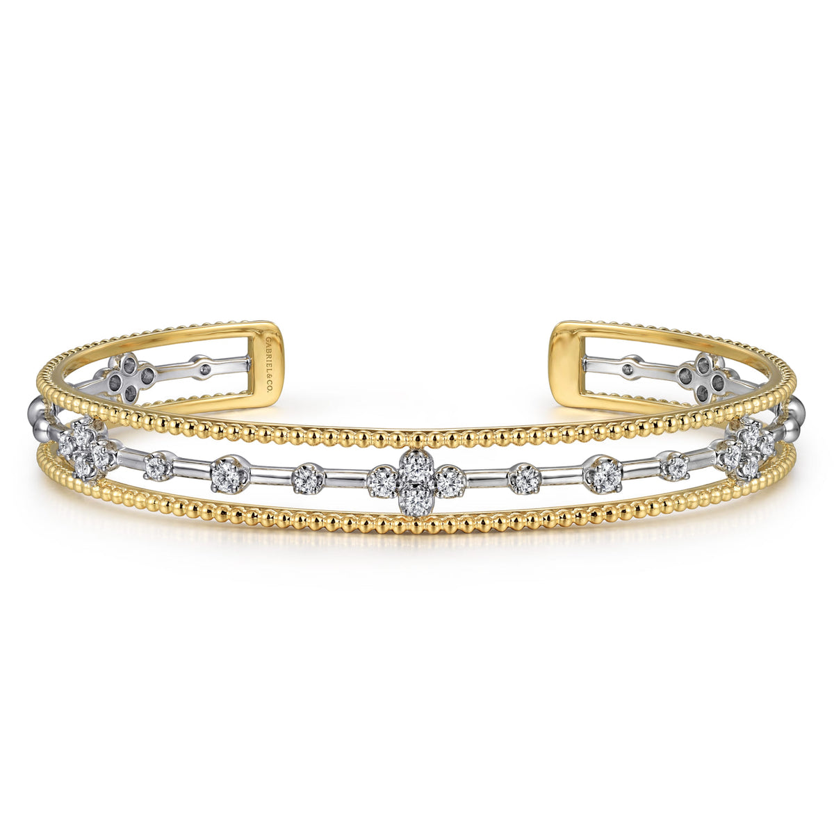 Gabriel & Co. 14K White Yellow Gold Beaded Diamond Cuff Bangle Bracelet 0 4ct Bujukan