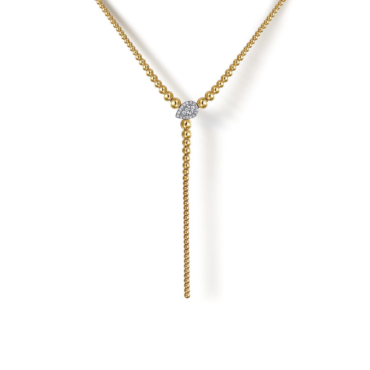 Gabriel & Co. 14K White Yellow Gold Bujukan Beads and Diamond Y Necklace