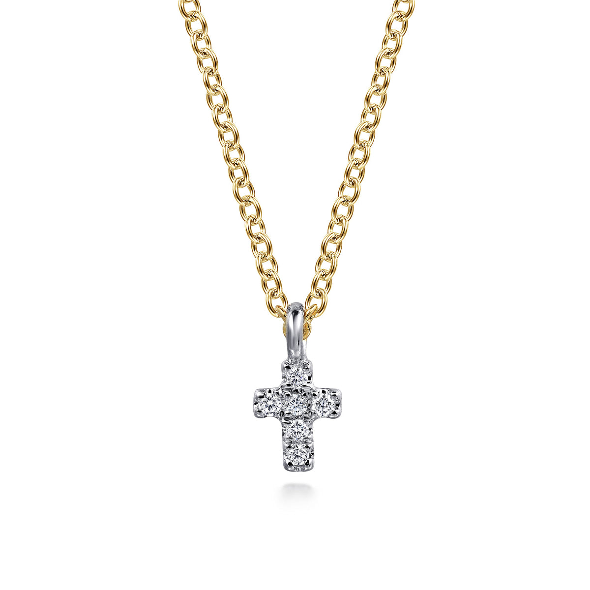 Gabriel & Co. 14K White Yellow Gold Diamond Cross Pendant Necklace
