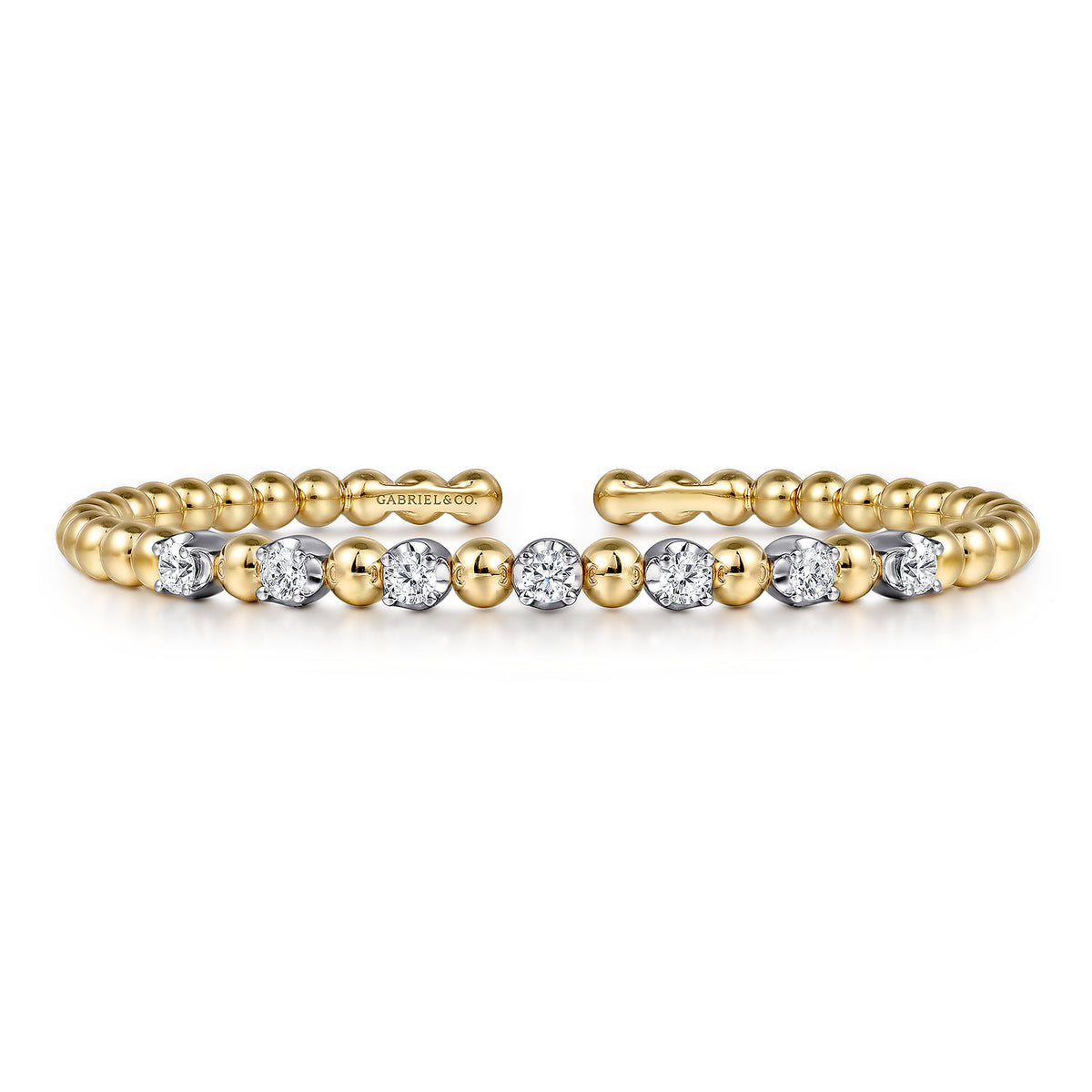 Gabriel & Co. 14K White and Yellow Gold Diamond Bujukan Beads Split Bangle