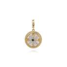 Gabriel & Co. 14K Yellow Gold 18mm Bujukan Diamond Compass Mother of Pearl Medallion Pendant with Detachable Bail