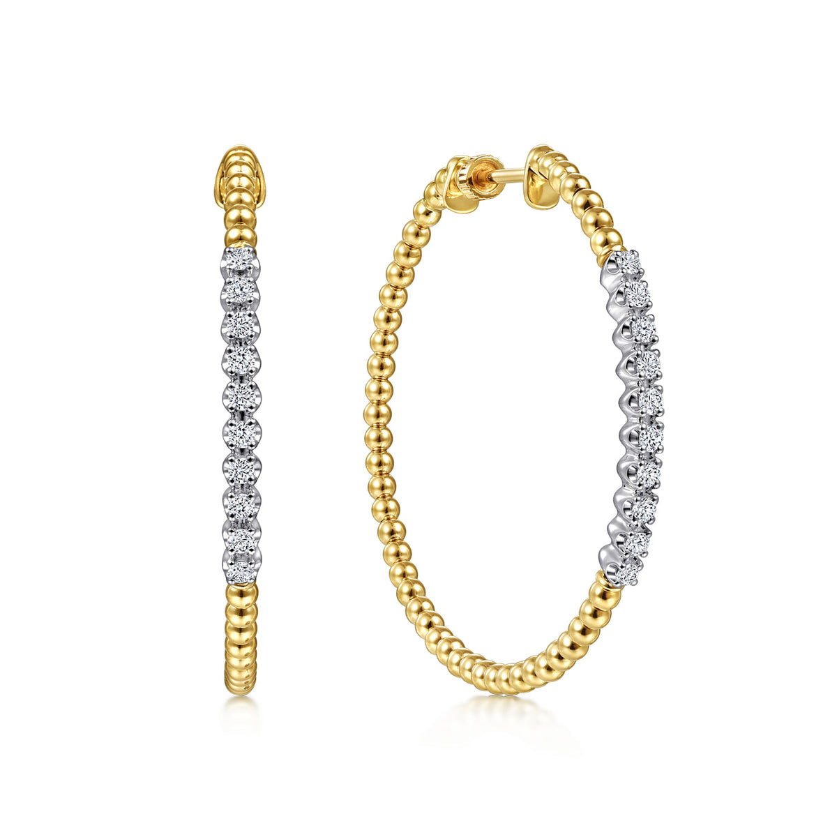 Gabriel & Co. 14K Yellow Gold 40mm Bujukan Diamond Classic Hoop Earrings