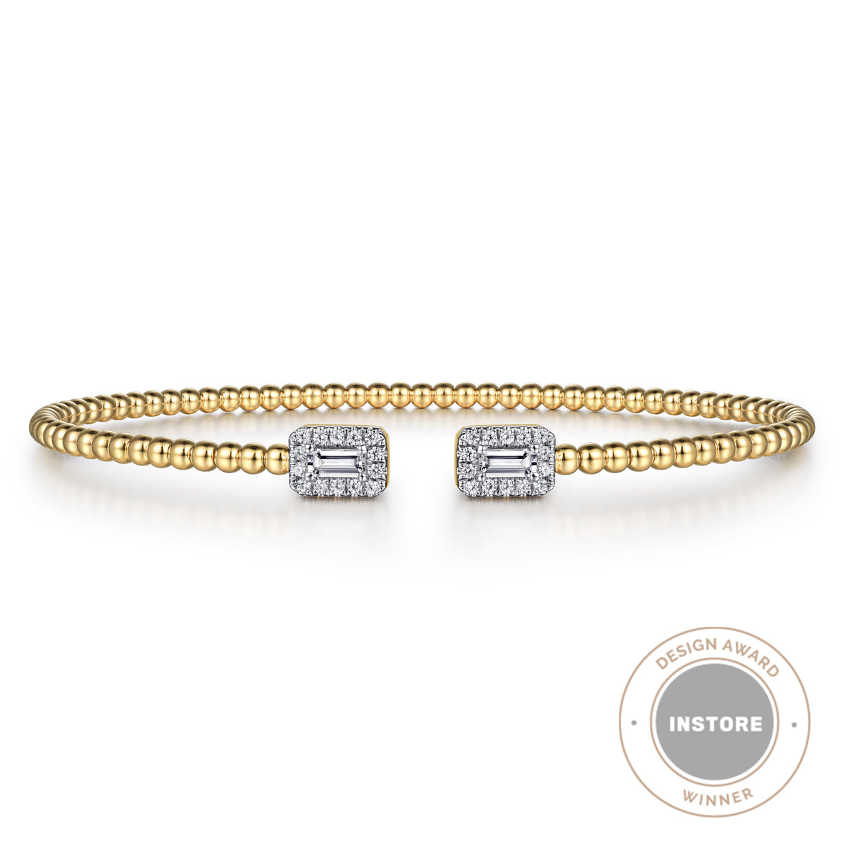 Gabriel & Co. 14K Yellow Gold Beaded Diamond Open Cuff Bangle Bracelet Bujukan