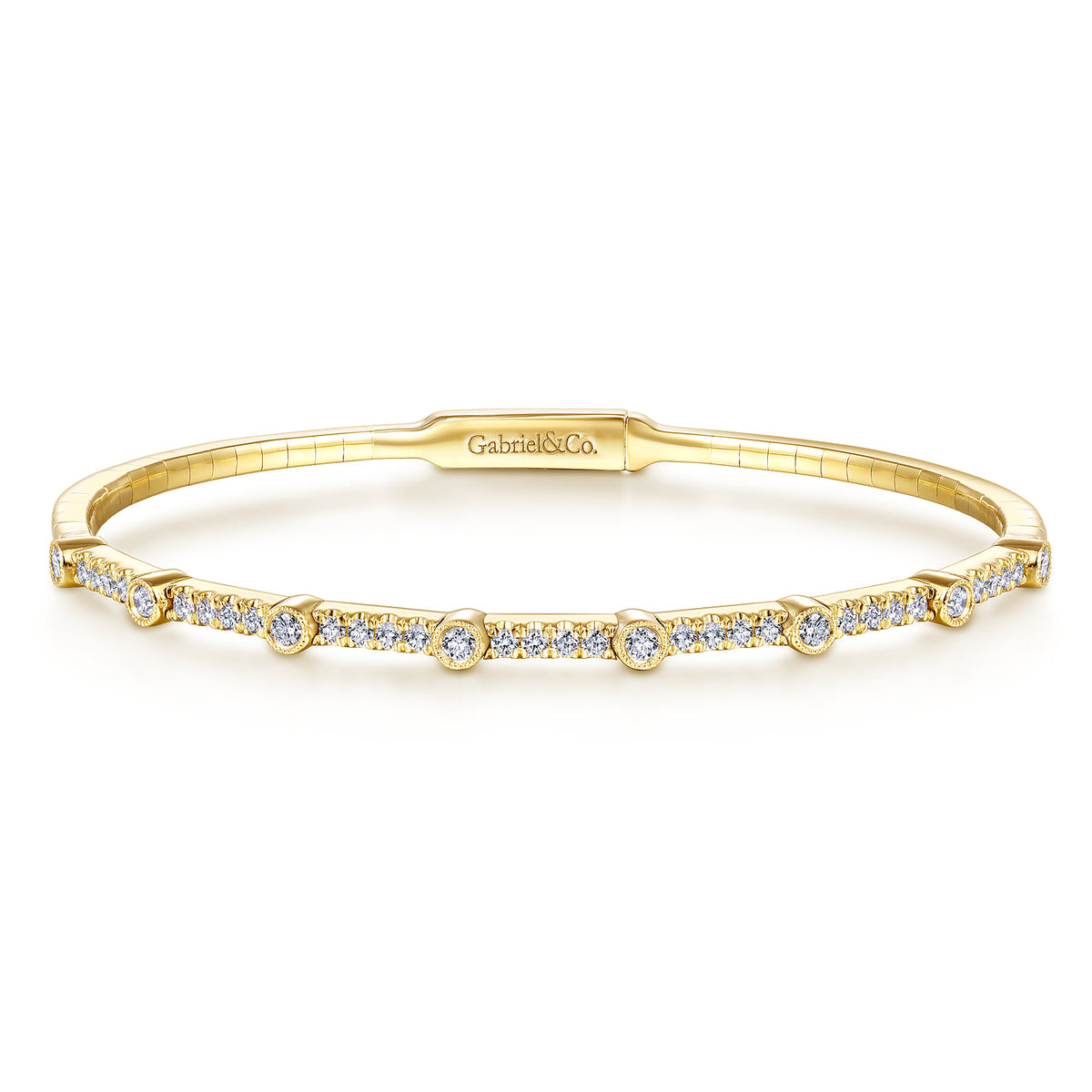 Gabriel & Co. 14K Yellow Gold Bezel Station Diamond Bangle