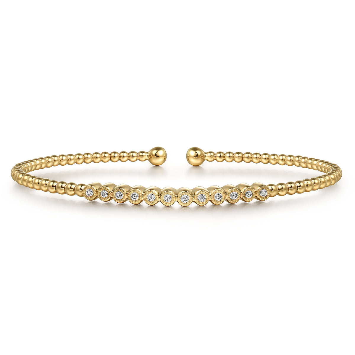 Gabriel & Co. 14K Yellow Gold Bujukan Bead Diamond Bangle