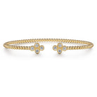 Gabriel & Co. 14K Yellow Gold Bujukan Bead Split Cuff Bracelet with Quatrefoil Diamond Endcaps