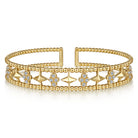 Gabriel & Co. 14K Yellow Gold Bujukan Diamond Cluster and Gold Pyramid Cuff Bangle