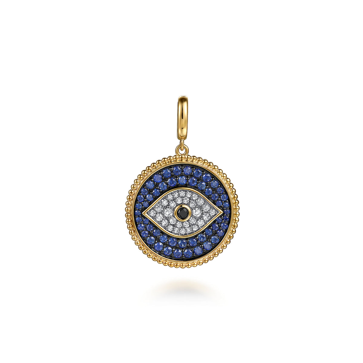 Gabriel & Co. 14K Yellow Gold Bujukan Diamond and Multi Stones Evil Eye Medallion Pendant with Detachable Bail
