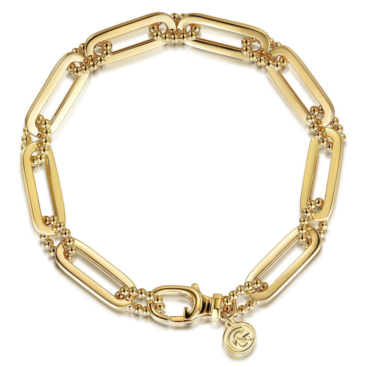 Gabriel & Co. 14K Yellow Gold Casted Bujukan Ball Link and Hollow Paperclip Link Chain Bracelet