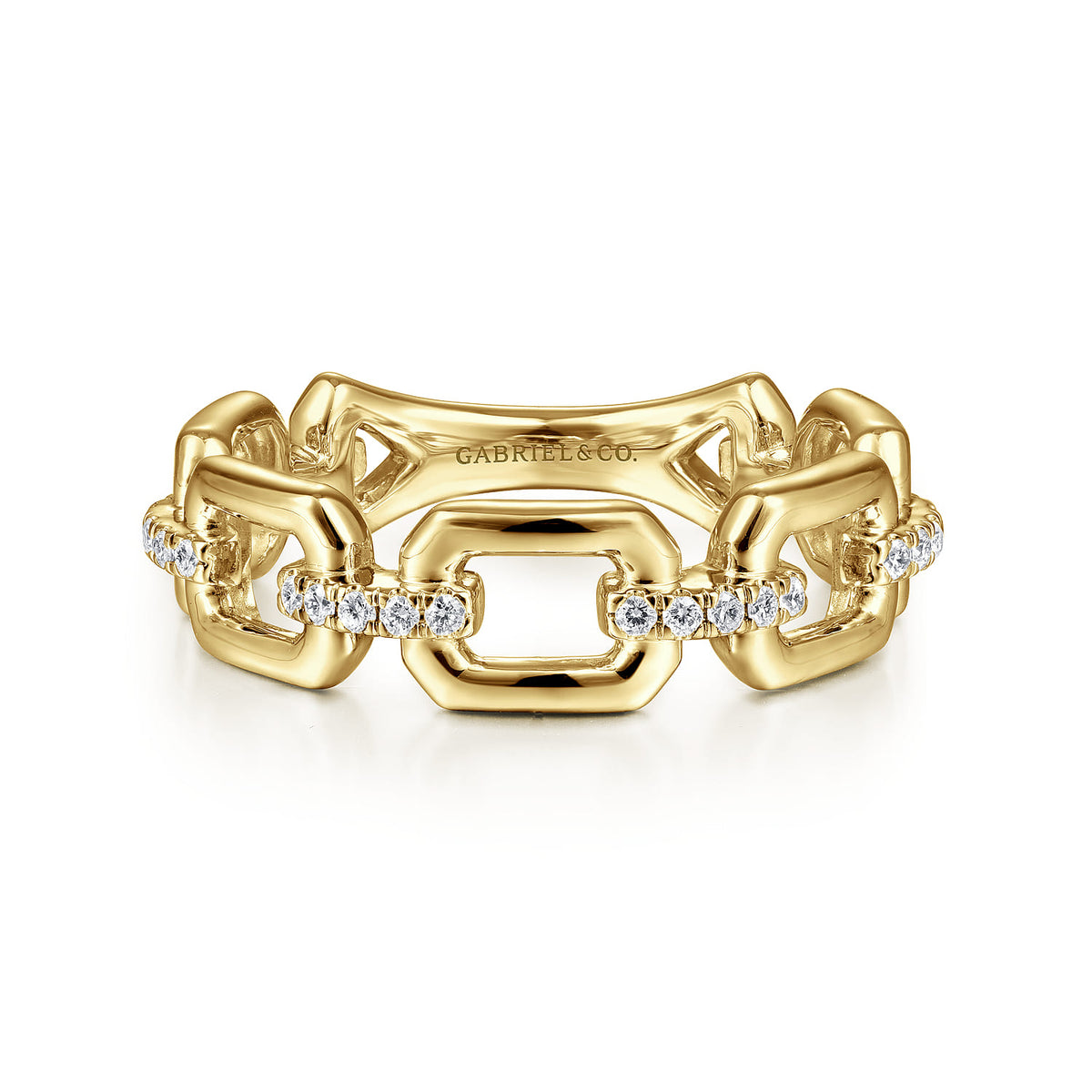 Gabriel & Co. 14K Yellow Gold Chain Link Stackable Ring Band with Diamond Connectors