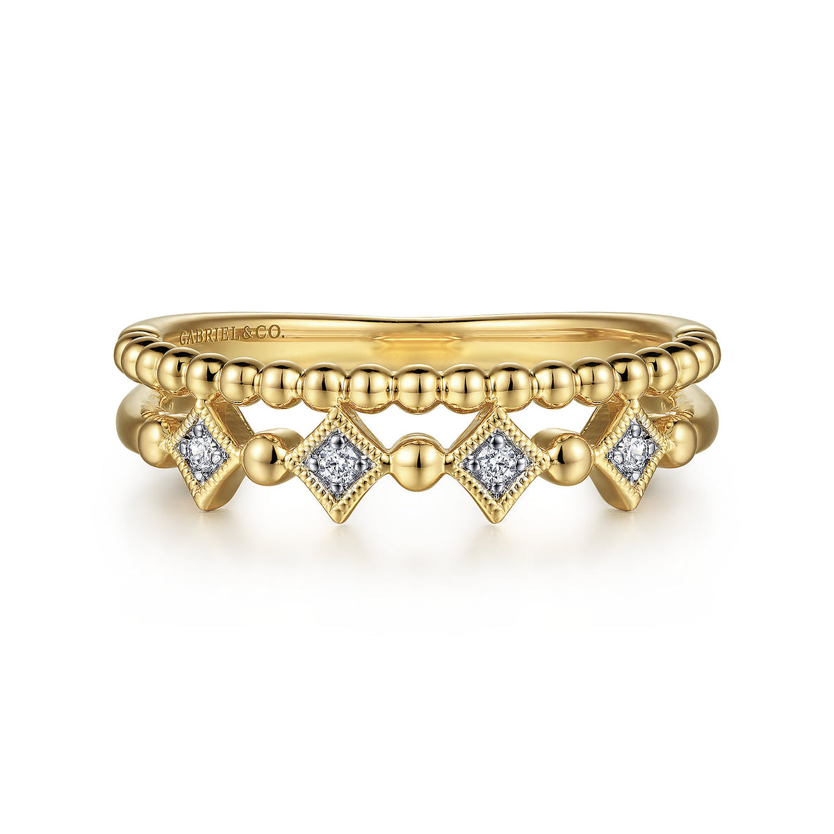 Gabriel & Co. 14K Yellow Gold Diamond Easy Stackable Ring Bujukan