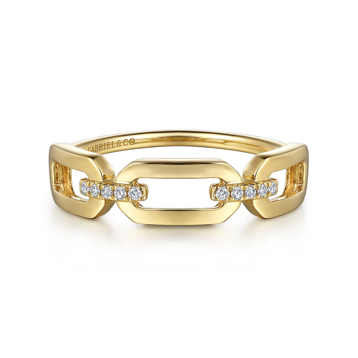 Gabriel & Co. 14K Yellow Gold Diamond Link Chain Ring